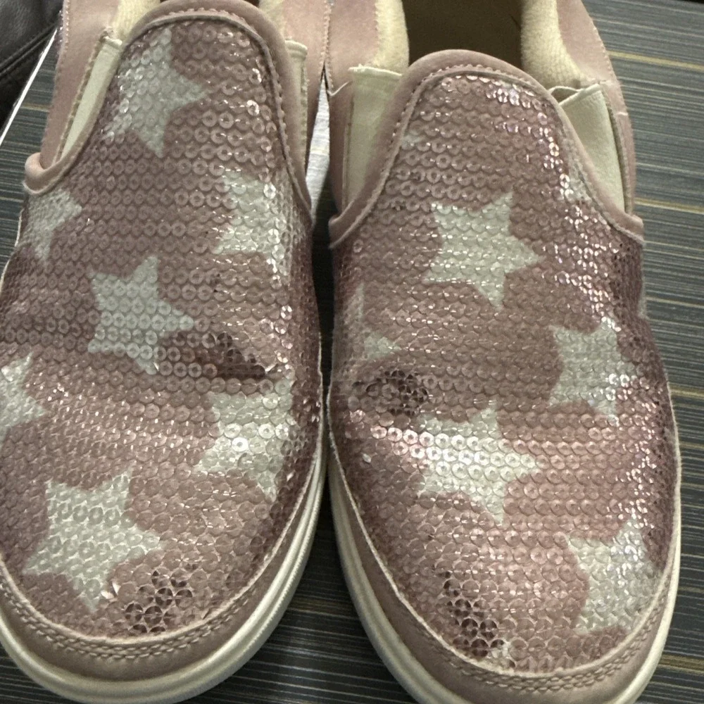 UGG Girls Youth 4 Caplan Sequin Stars Slip-On Sneaker‎ Loafer Pink Stars